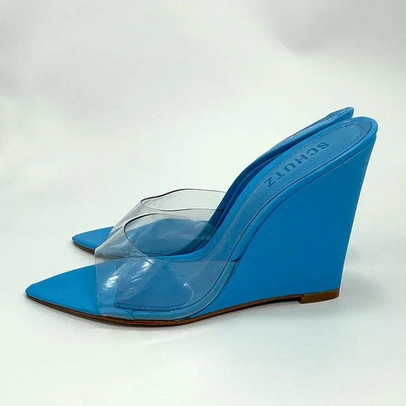 NWOT Schutz lucimara vinyl blue wedge sandal size 7.5 - Picture 4 of 11